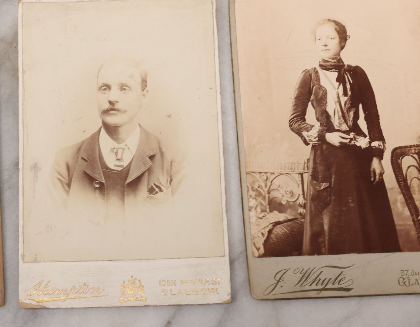 Lot 087 - Grouping Of Seven Scottish Cabinet Card Portrait Photographs Of Men Women And Children, Photographers Include J. Whyte, Hampton, Both Of Glasgow, Sharp Of Hamilton, Coatbridge, & Strathaven, R.C. Platt  And Craig's Studio, Both Of Airdrie