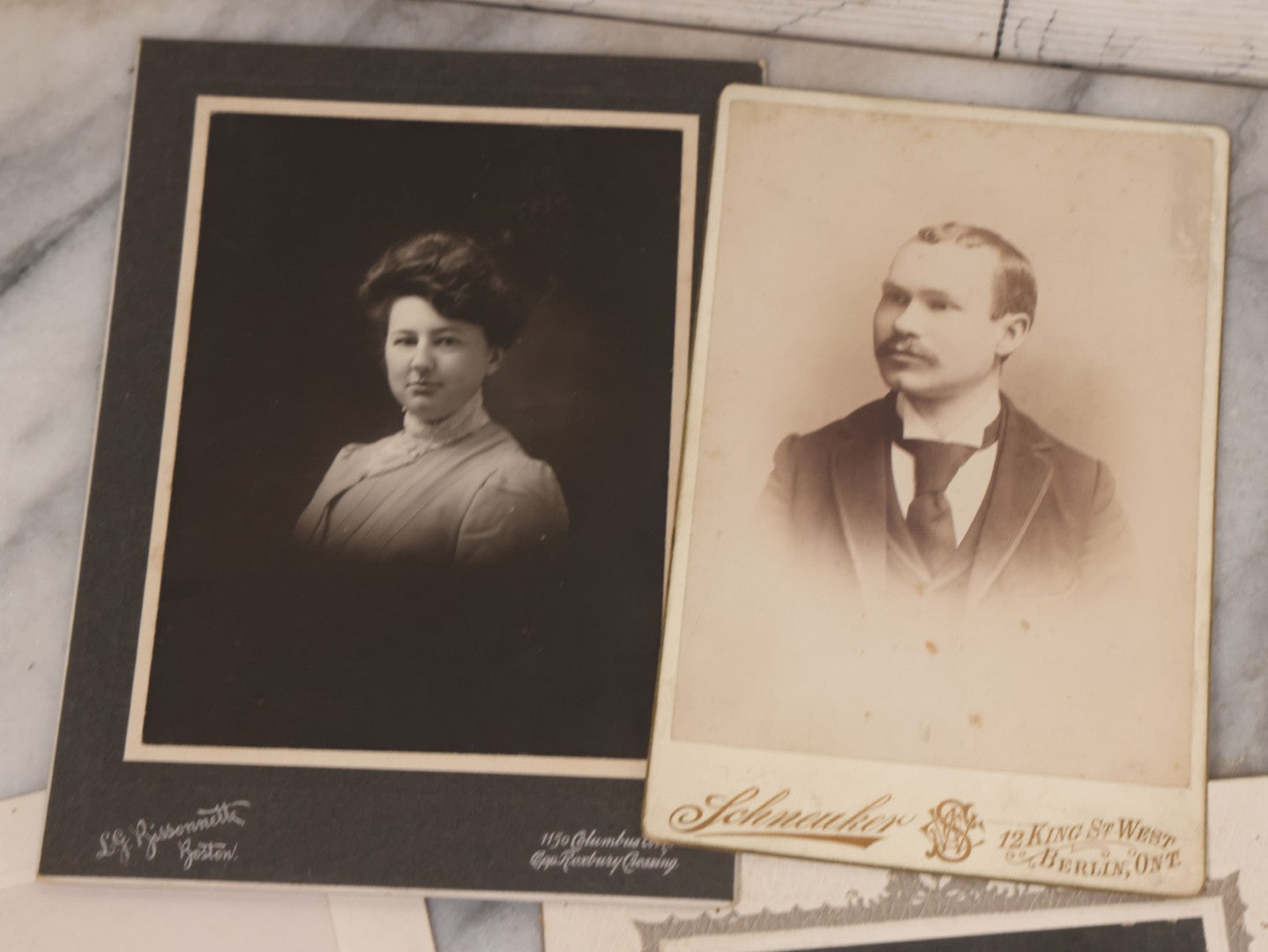 Lot 089 - Grouping Of 15 Antique Photographs Including Many Cabinet Card Portraits, Wedding Photo, Group Of Girls, Building, Tree, And More