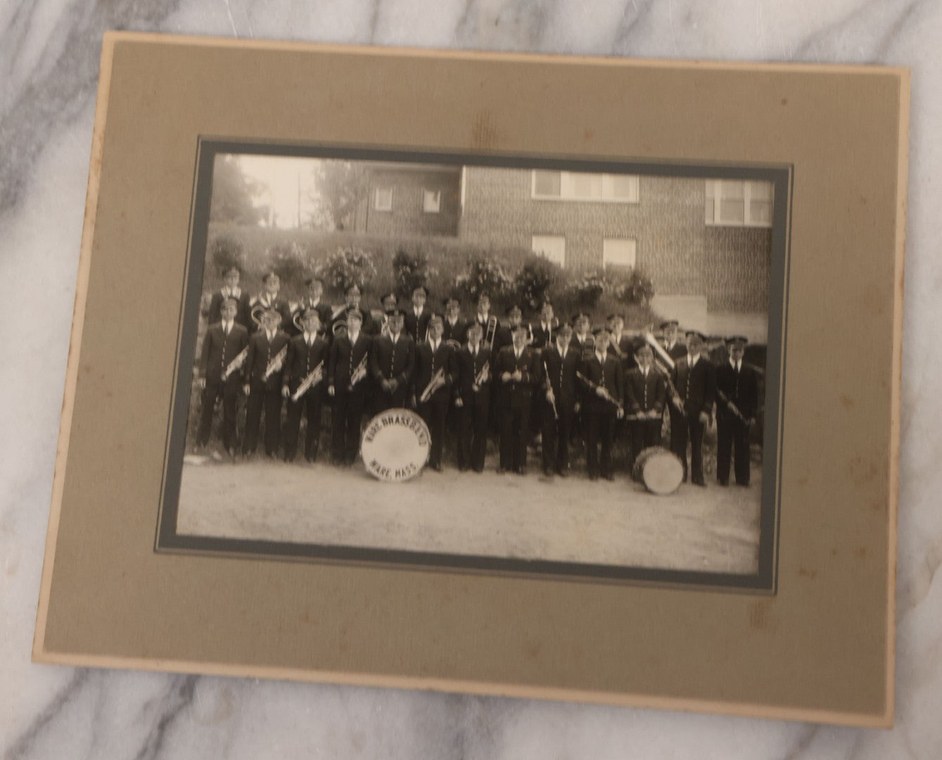 Lot 090 - Grouping Of 12 Antique Photographs Including Housekeeping Staff, Executives Of George Urban Milling Co., Templars Point, Leech Lake, Minnesota, Monson Academy, Monson, Mass, Ware Brass Band, Parade Float, & More