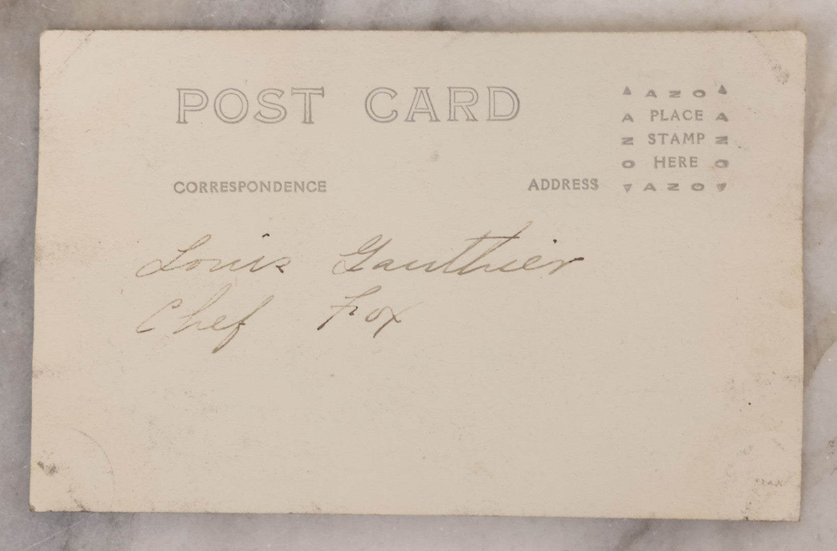 Lot 093 - Antique Real Photo Postcard R.P.P.C. Of Two Chefs, Identified As Louis Gauthier, Chef Fox, Note Warped