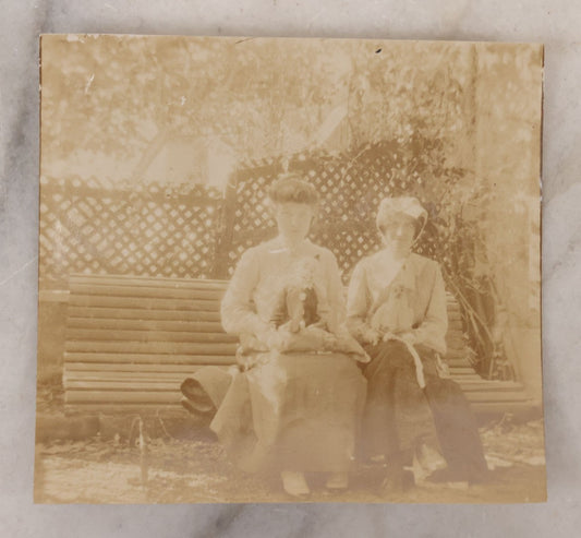 Lot 095 - Single Antique Snapshot Photograph Of Two Young Women Posing With Clown Dolls