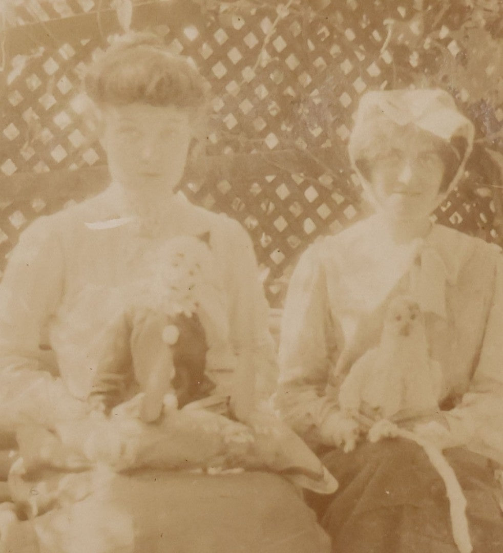 Lot 095 - Single Antique Snapshot Photograph Of Two Young Women Posing With Clown Dolls