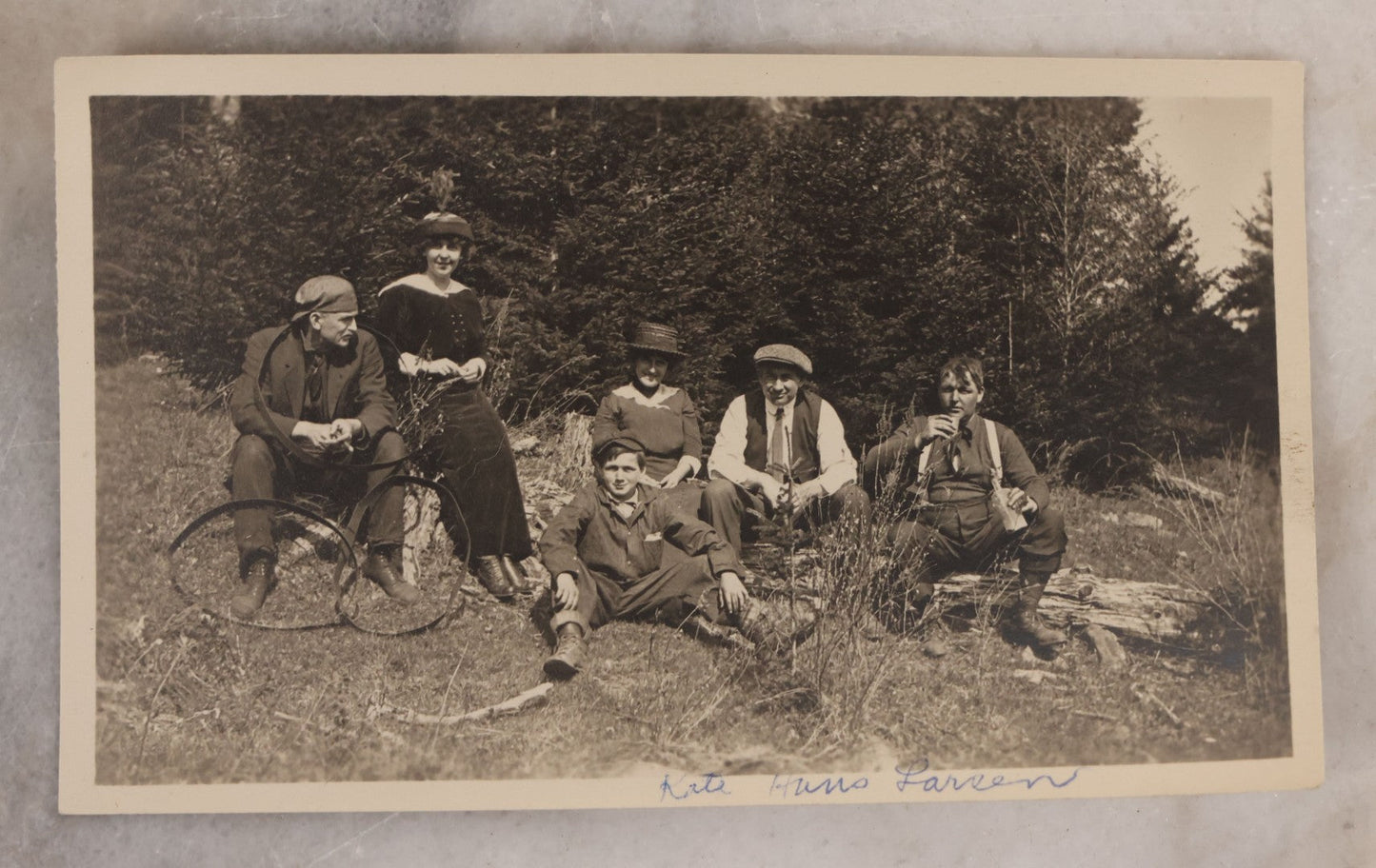 Lot 099 - Single Antique Snapshot Photograph Of A Group Of Friends Posing And Drinking On A Hike