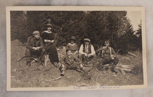 Lot 099 - Single Antique Snapshot Photograph Of A Group Of Friends Posing And Drinking On A Hike