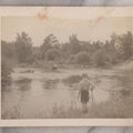 Lot 101 - Single Antique Snapshot Photograph Of A Young Boy Watching A Deer Have A Drink In A River