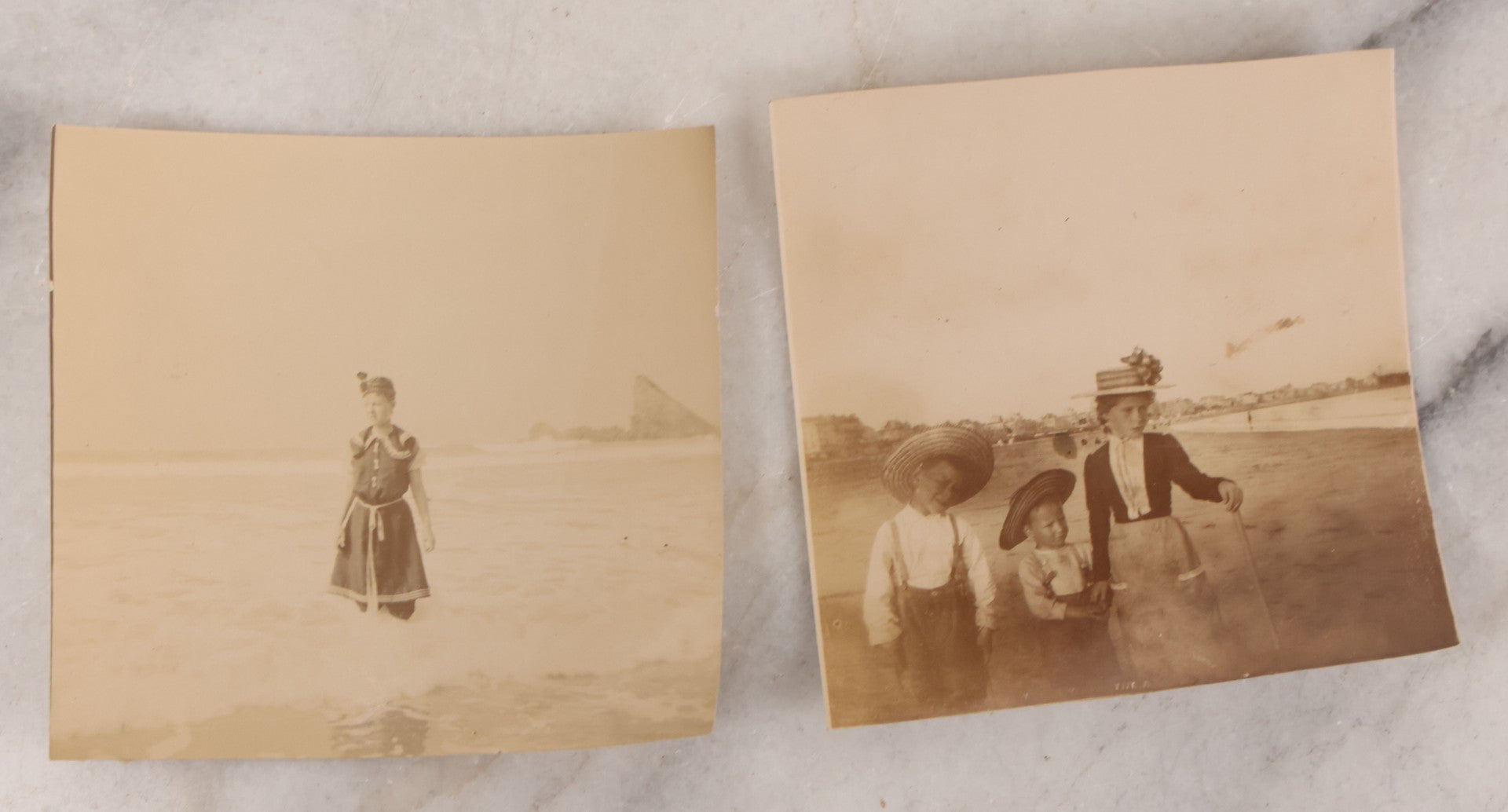 Lot 103 - Grouping Of Five Antique And Vintage Snapshot Photographs Of Men, Women, And Children At The Beach