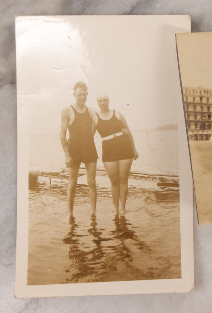 Lot 103 - Grouping Of Five Antique And Vintage Snapshot Photographs Of Men, Women, And Children At The Beach
