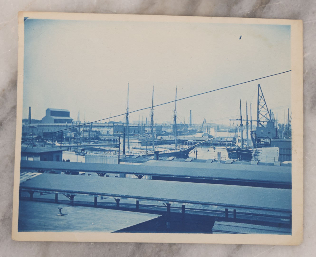 Lot 105 - Pair Of Antique Cyanotype Photographs Of Ships, Including River Steamship And Sailing Ships At Wharf