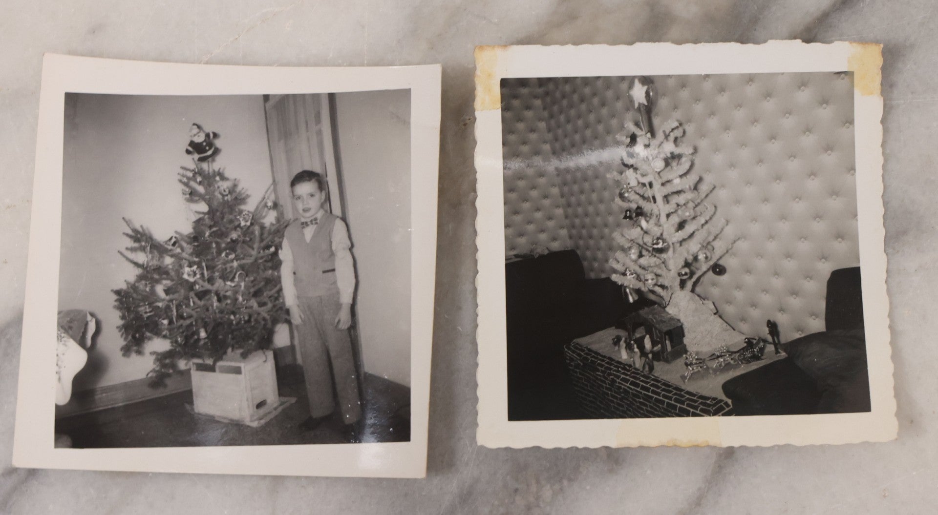 Lot 107 - Grouping Of Four Vintage Christmas Photographs Including Kids Scared Of Santa, And Photos By Christmas Tree