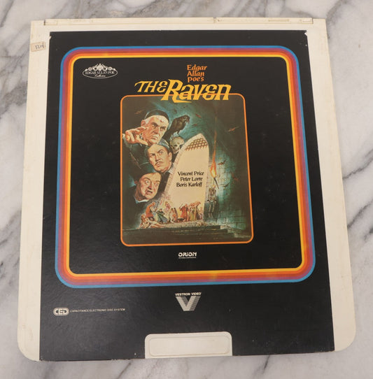 Lot 110 - "Edgar Allan Poe's The Raven" (1963) Vintage Horror Movie Directed By Roger Corman, Starring Vincent Price, Peter Lorre, Boris Karloff, Vestron Video Disc, Capacitance Electronic Disc (CED), Copyright 1983 Vestron Incorporated