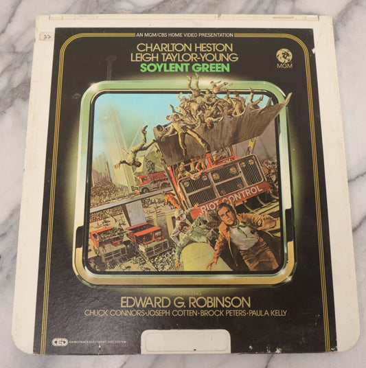 Lot 114 - "Soylent Green" (1973) Vintage Dystopian Sci-Fi Thriller Movie Directed By Richard Fleischer, M.G.M. / C.B.S. Video Disc, Capacitance Electronic Disc (CED), Copyright 1982 Metro-Goldwyn-Mayer Film Co.
