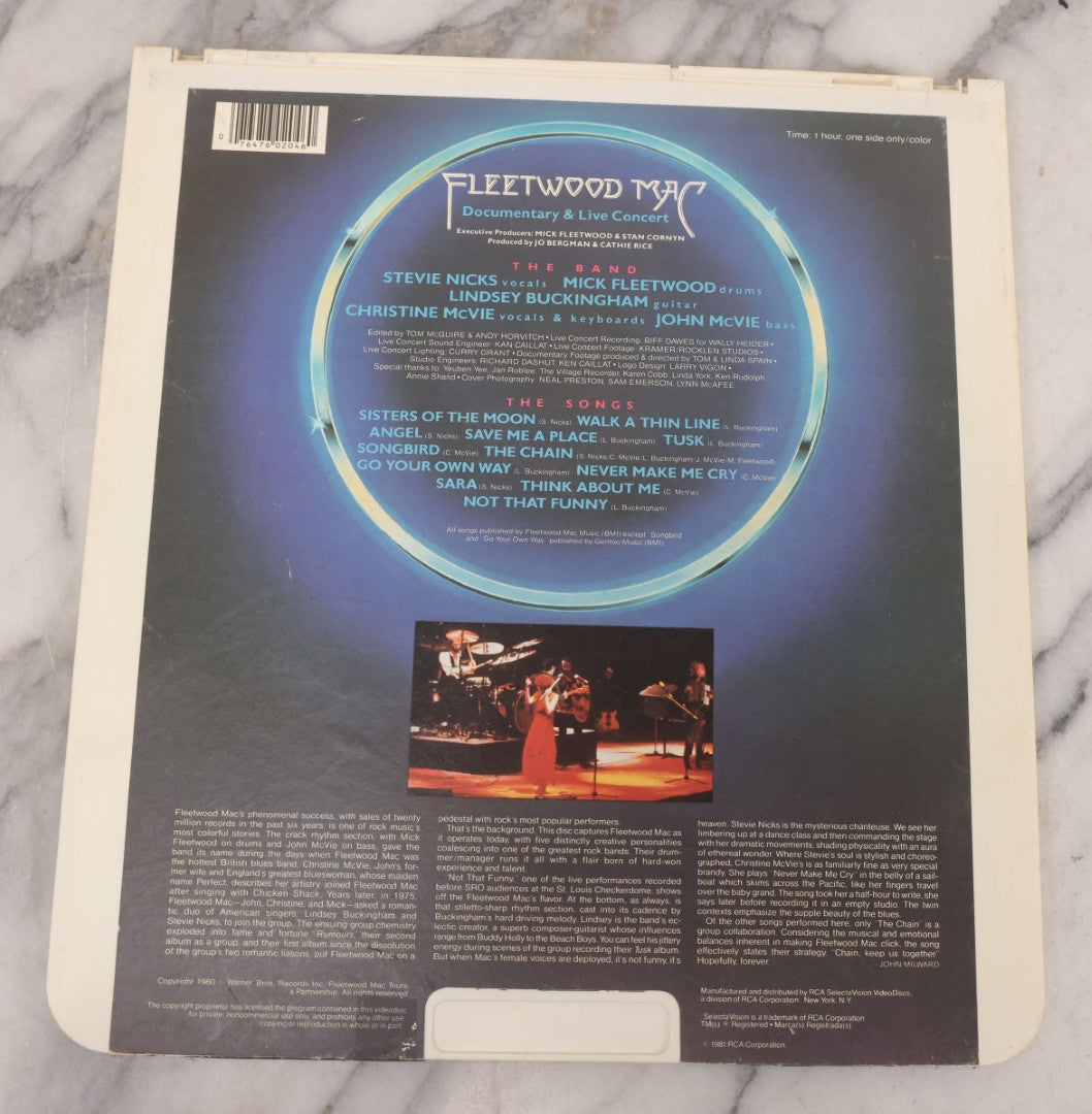 Lot 117 - "Fleetwood Mac" (1980) Documentary And Live Concert, R.C.A. SelectaVision Video Disc, Capacitance Electronic Disc (CED), Copyright 1981 R.C.A. Corporation 