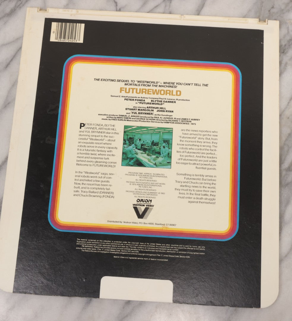 Lot 118 - Grouping Of Three Vintage Sci-Fi Movie Video Discs, Capacitance Electronic Disc (CED), Including "Futureworld" (1976), "The Last Chase" (1981), And "Metalstorm: The Destruction Of Jared-Syn" (1983)