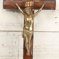 Lot 002 - Antique Thick Wooden Golgotha Crucifix With Metal Jesus And Skull Of Adam, Skull And Crossbones 11-1/2" x 19"