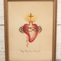 Lot 005 - Vintage Sacred Heart "Thy Kingdom Come" Painting On Paper In Original Frame, 11-1/4" x 14-3/4"