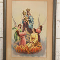Lot 007 - Antique Lady Of Mount Carmel Catholic Religious Chromolithograph With Damned Souls Coming Out Of Hell, Purgatory, In Frame, 16-1/2" x 23-1/2"