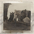 Lot 012 - Antique Hand Painted Folk Art Beveled Glass Panel After "Three Horses At A Drinking Trough" By J.F. Herring, Artist Initialed G.A.K., 8" x 8"