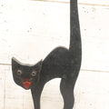 Lot 013 - Antique Folk Art Wooden Halloween Black Cat Silent Butler Ashtray Stand With Original Paint, Remnants Of Old Green Paint, Matching Diamond Base And Tray, 24-1/2" Height