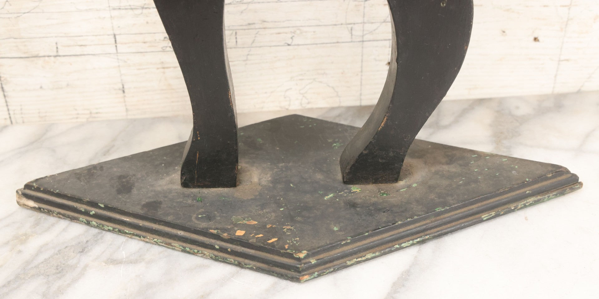 Lot 013 - Antique Folk Art Wooden Halloween Black Cat Silent Butler Ashtray Stand With Original Paint, Remnants Of Old Green Paint, Matching Diamond Base And Tray, 24-1/2" Height