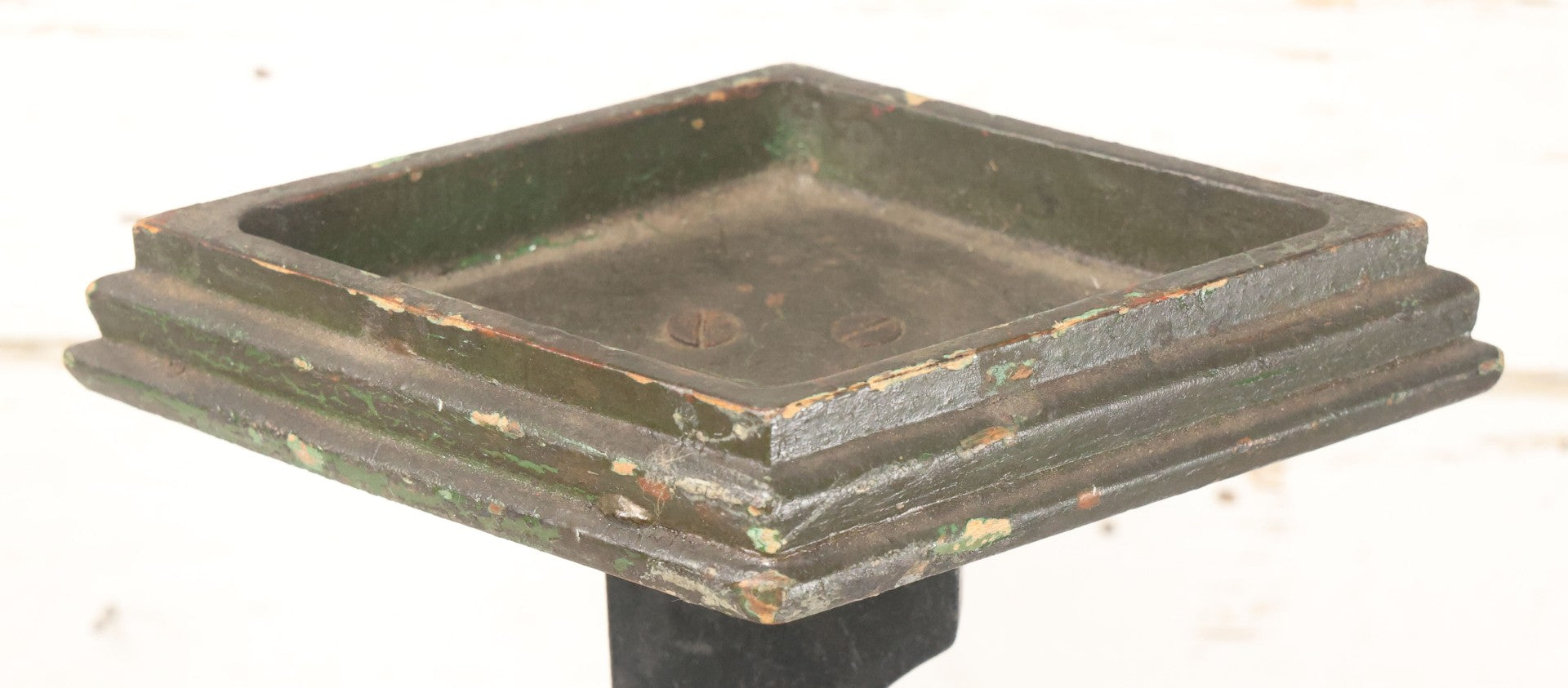 Lot 013 - Antique Folk Art Wooden Halloween Black Cat Silent Butler Ashtray Stand With Original Paint, Remnants Of Old Green Paint, Matching Diamond Base And Tray, 24-1/2" Height