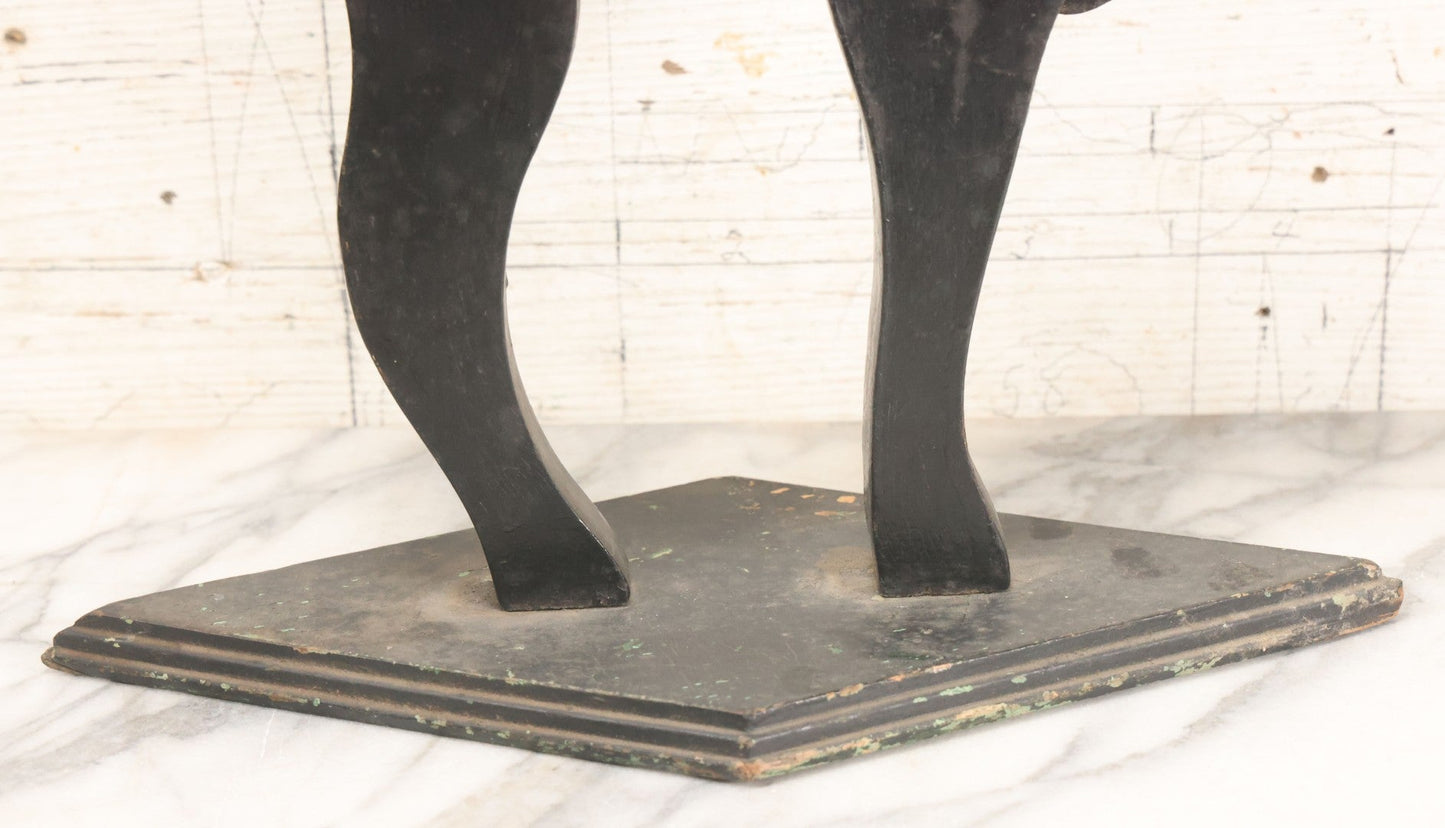Lot 013 - Antique Folk Art Wooden Halloween Black Cat Silent Butler Ashtray Stand With Original Paint, Remnants Of Old Green Paint, Matching Diamond Base And Tray, 24-1/2" Height