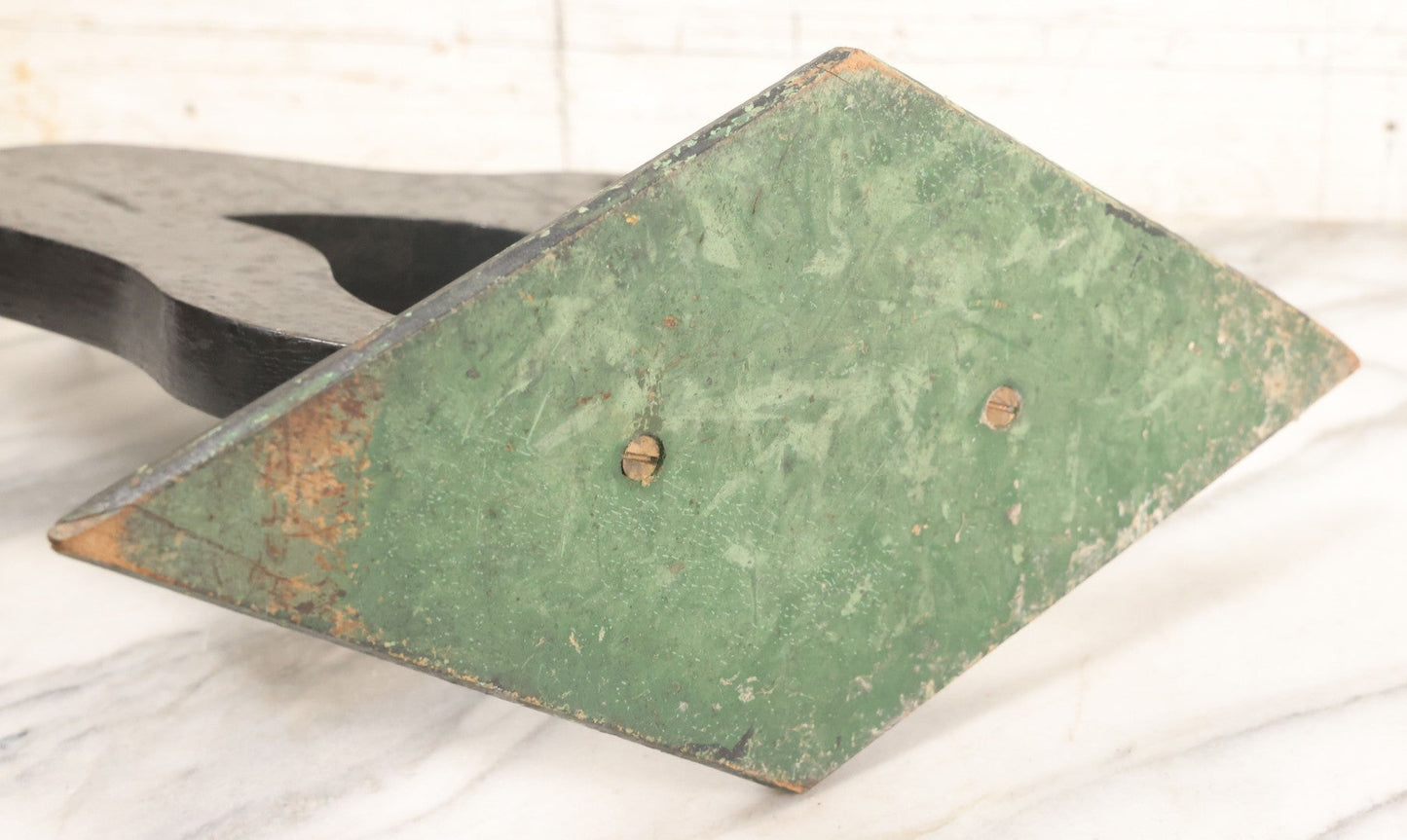 Lot 013 - Antique Folk Art Wooden Halloween Black Cat Silent Butler Ashtray Stand With Original Paint, Remnants Of Old Green Paint, Matching Diamond Base And Tray, 24-1/2" Height