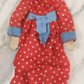 Lot 015 - Vintage Folk Art Hand Made Doll Puppet, Woman With Red And White Polka Dot Dress Wooden Head And Feet, Cardstock Body, 14" Length