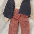 Lot 017 - Vintage Folk Art Hand Made Doll Puppet, Man With Mustache, Blue Jacket, Red Trousers Wooden Head And Feet, Cardstock Body, 14-1/2" Length