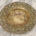Lot 024 - Antique Pressed Brass Repousse-Style Art Nouveau Decorative Dish With Stylized Foliage, Floral Border, Ball Feet, 10-3/8" Diameter