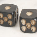 Lot 025 - Pair Of Vintage Hand Black Lacquered Wooden Dice With Hand Carved Miniature Skull Dots 5/8" Cube