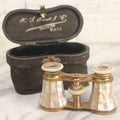 Lot 027 - Antique Mother Of Pearl And Brass Opera Glasses Binoculars "Made Expressly For" H.S. Hewett & Co., Brockton, Massachusetts In Original Case, With Gift Engraving Inscription, "Lulie Irish, Xmas 1890," Working Condition