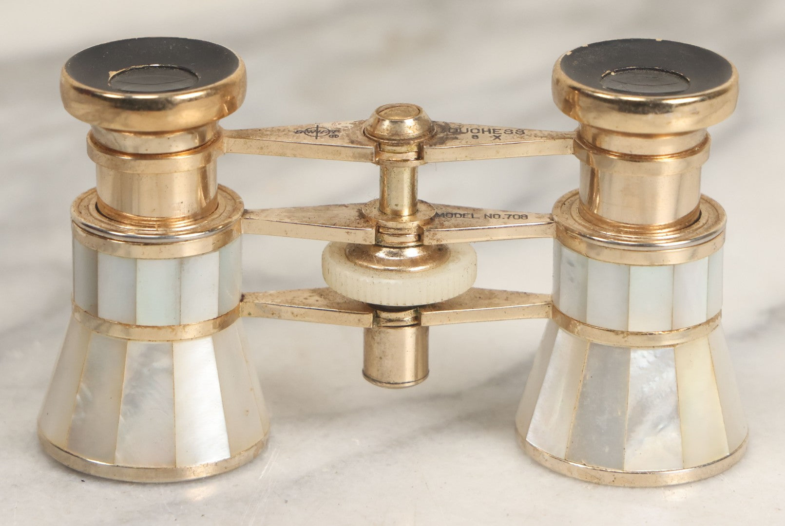 Lot 028 - Vintage Mother Of Pearl And Brass Opera Glasses Swift Duchess Model No. 708, Made In Japan, Working Condition