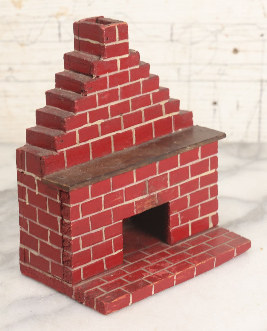Lot 034 - Vintage Hand Made, Hand Painted Wooden Faux-Brick Dollhouse Fireplace