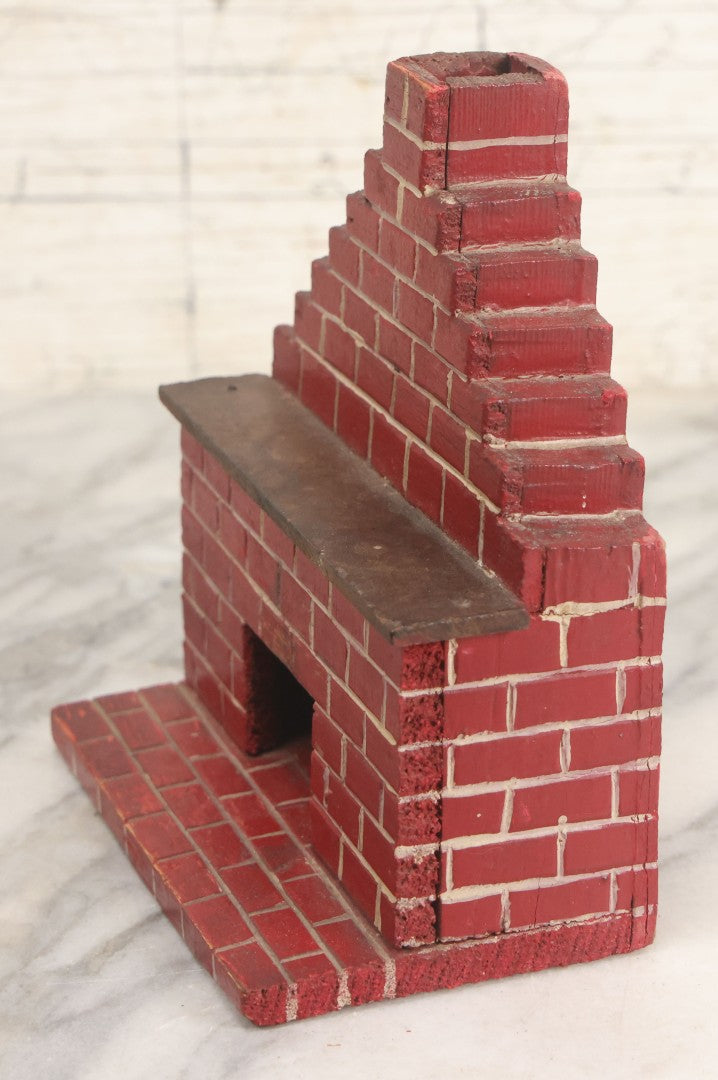 Lot 034 - Vintage Hand Made, Hand Painted Wooden Faux-Brick Dollhouse Fireplace