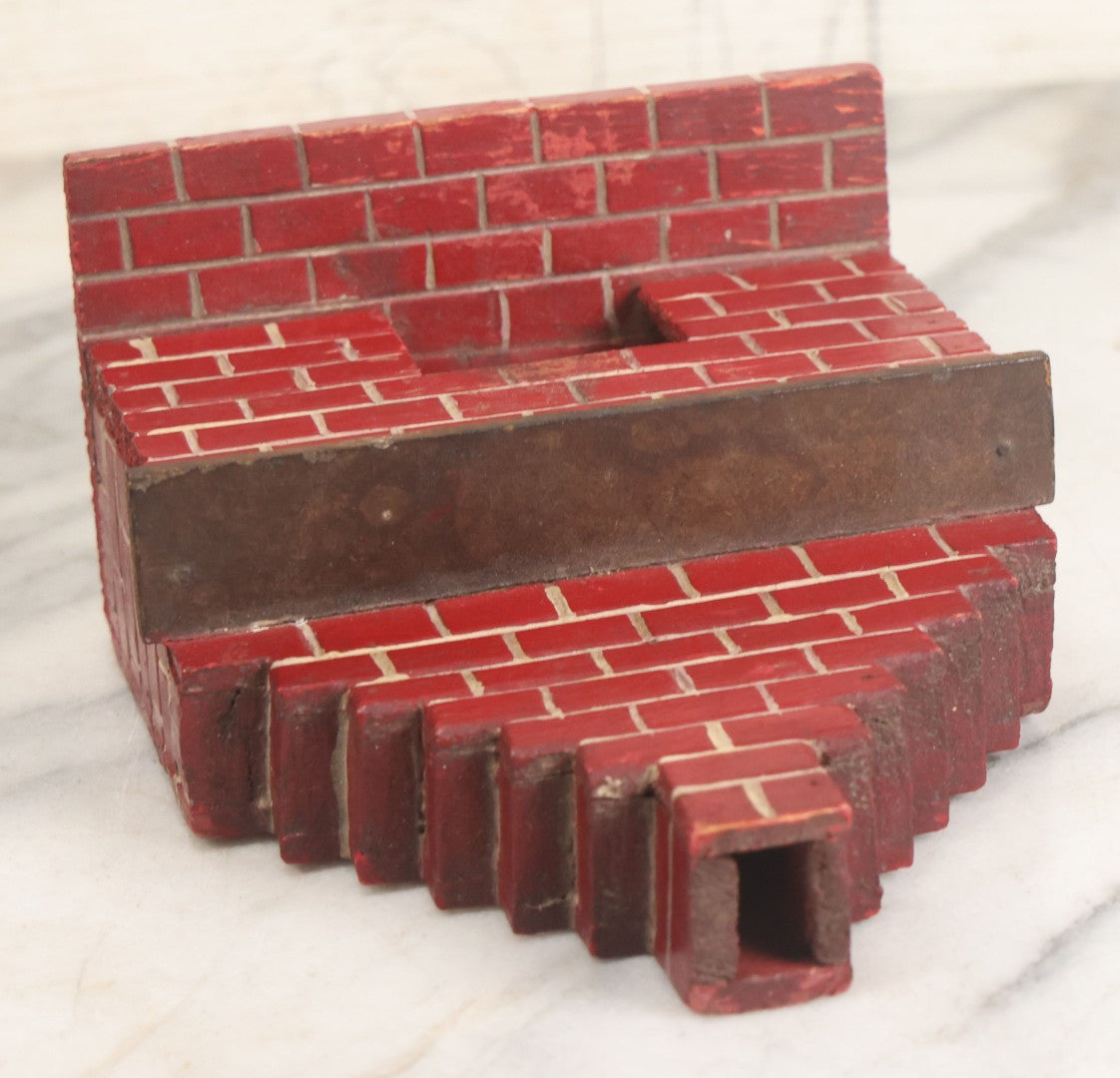 Lot 034 - Vintage Hand Made, Hand Painted Wooden Faux-Brick Dollhouse Fireplace