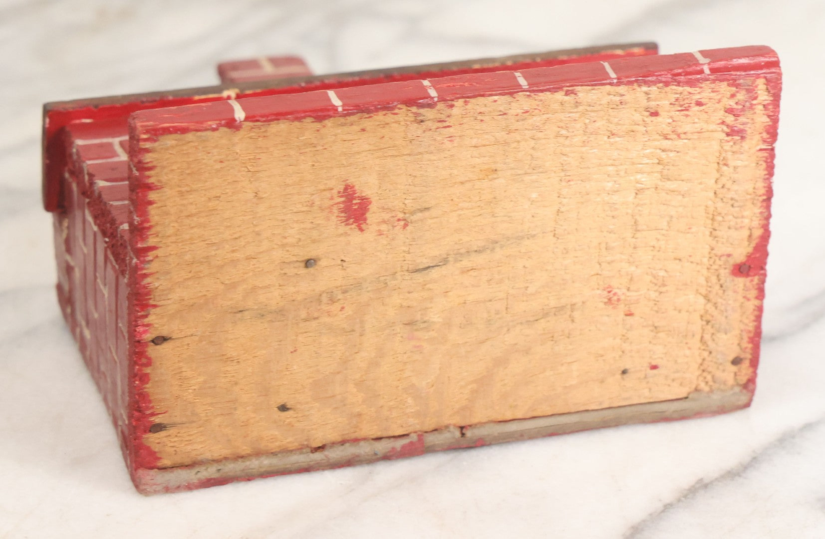 Lot 034 - Vintage Hand Made, Hand Painted Wooden Faux-Brick Dollhouse Fireplace