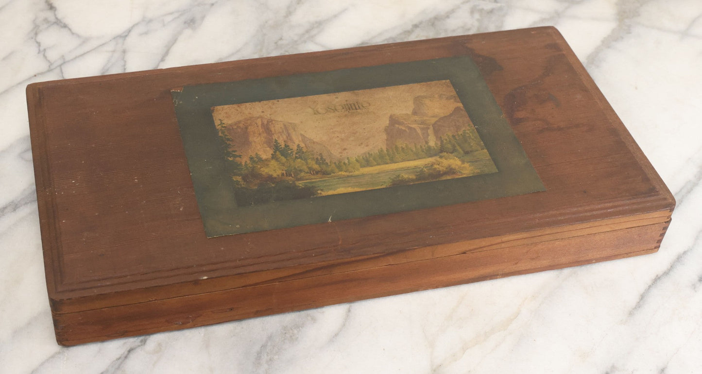 Lot 036 - Vintage Tourist Collectible Souvenir Stationary Keepsake Box From Yosemite National Park With Lithographed Paper Label, Lift Top