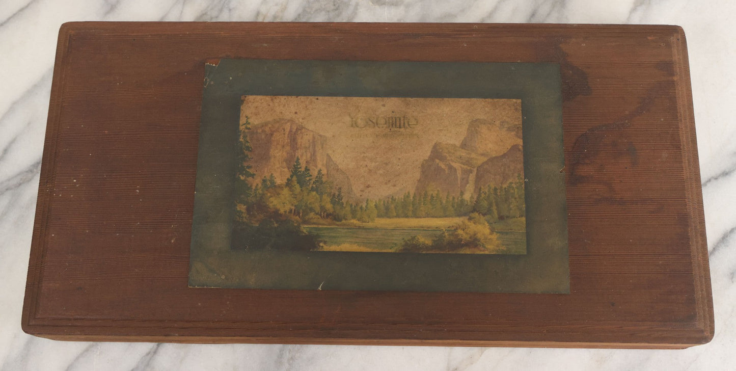 Lot 036 - Vintage Tourist Collectible Souvenir Stationary Keepsake Box From Yosemite National Park With Lithographed Paper Label, Lift Top
