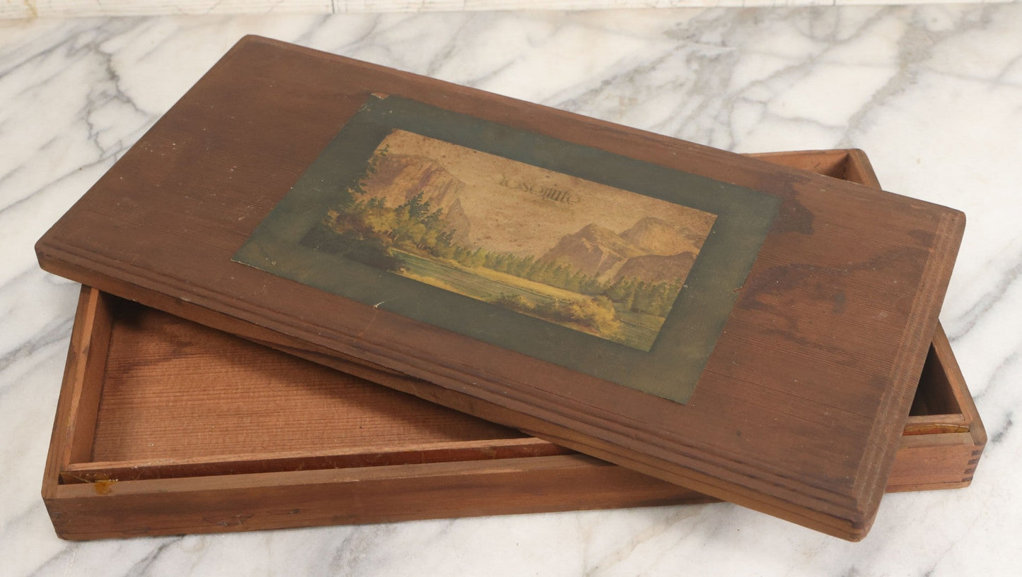 Lot 036 - Vintage Tourist Collectible Souvenir Stationary Keepsake Box From Yosemite National Park With Lithographed Paper Label, Lift Top