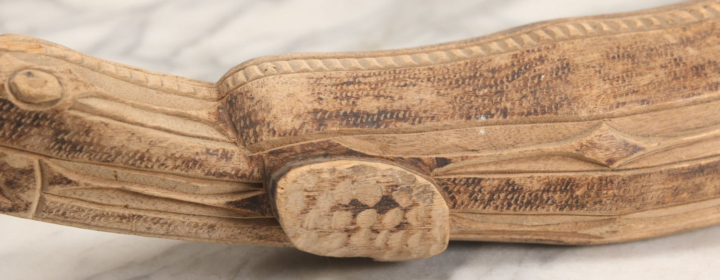 Lot 037 - Vintage African Tourist Collectible Figural Crocodile Lizard Wood Carving With Painted And Wood Burned Details Lourenço Marques (Maputo), Mozambique, Dated 1946, 22-1/2" Length