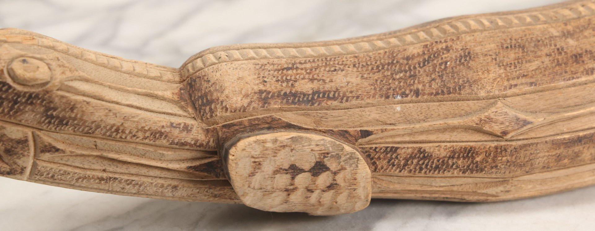 Lot 037 - Vintage African Tourist Collectible Figural Crocodile Lizard Wood Carving With Painted And Wood Burned Details Lourenço Marques (Maputo), Mozambique, Dated 1946, 22-1/2" Length