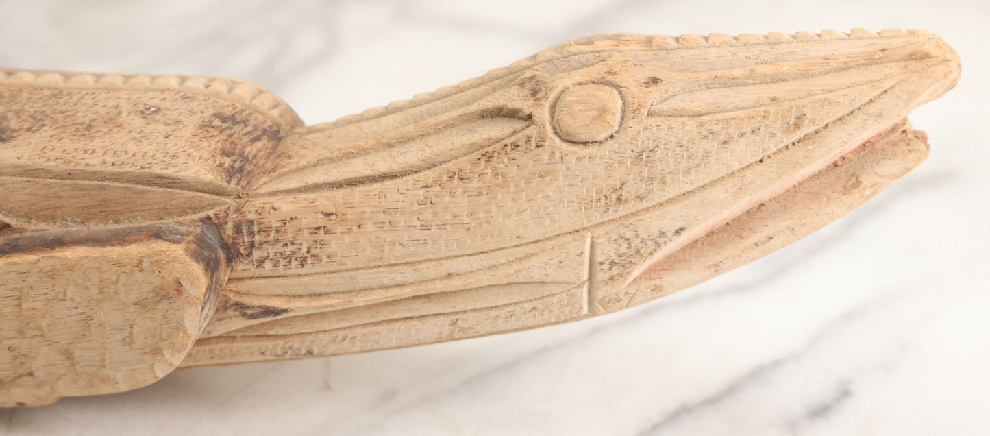 Lot 037 - Vintage African Tourist Collectible Figural Crocodile Lizard Wood Carving With Painted And Wood Burned Details Lourenço Marques (Maputo), Mozambique, Dated 1946, 22-1/2" Length