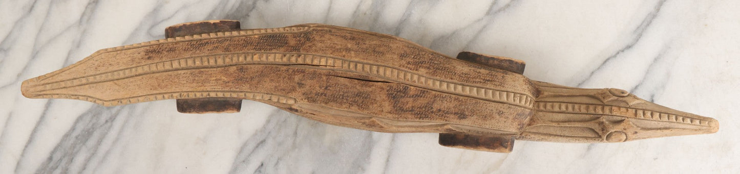 Lot 037 - Vintage African Tourist Collectible Figural Crocodile Lizard Wood Carving With Painted And Wood Burned Details Lourenço Marques (Maputo), Mozambique, Dated 1946, 22-1/2" Length