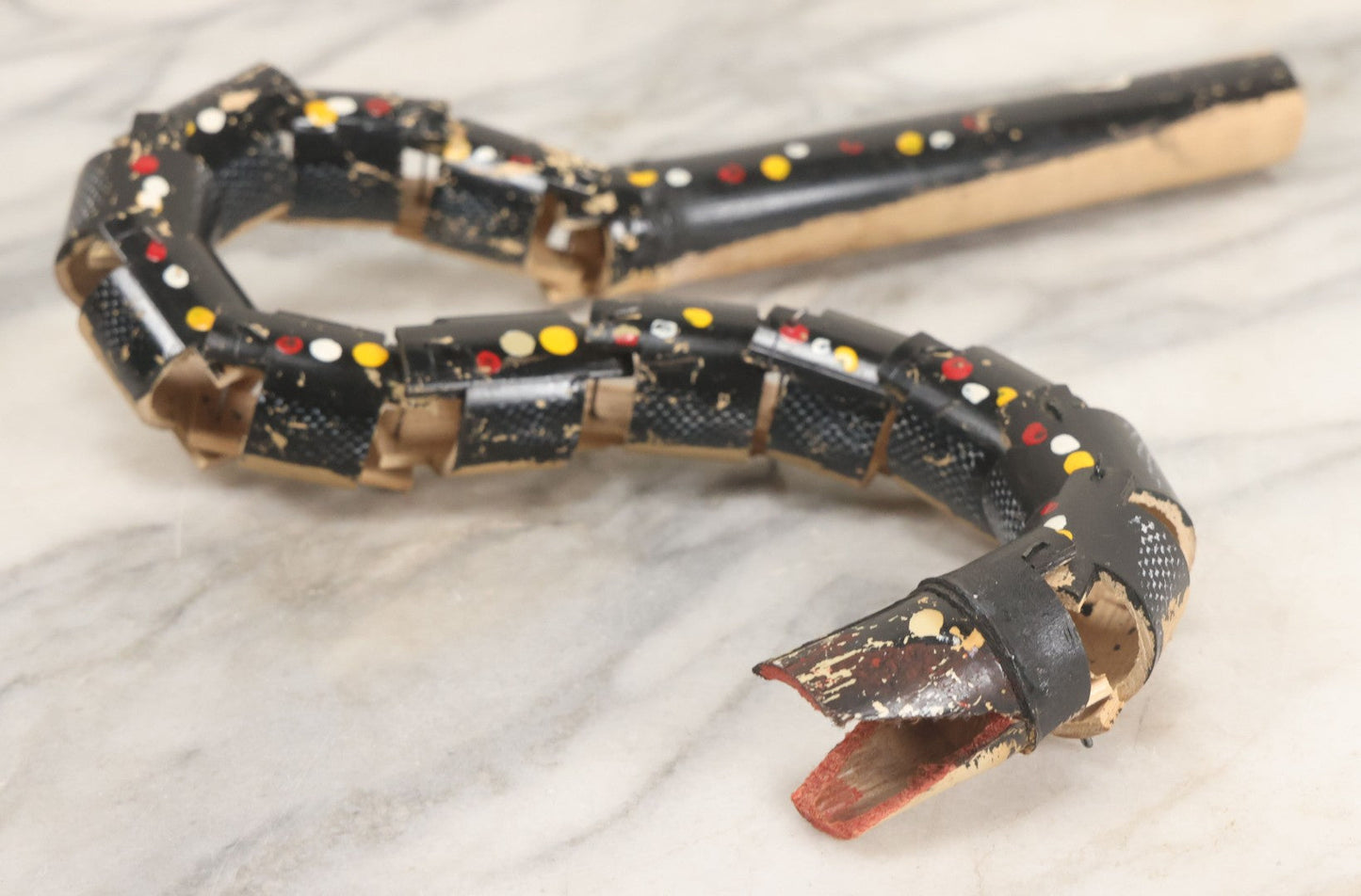 Lot 038 - Vintage Filipino Tourist Collectible Export Jointed Snake Toy With Painted Details Paper Label, By C.N.I., Philippines 21-3/4" Length