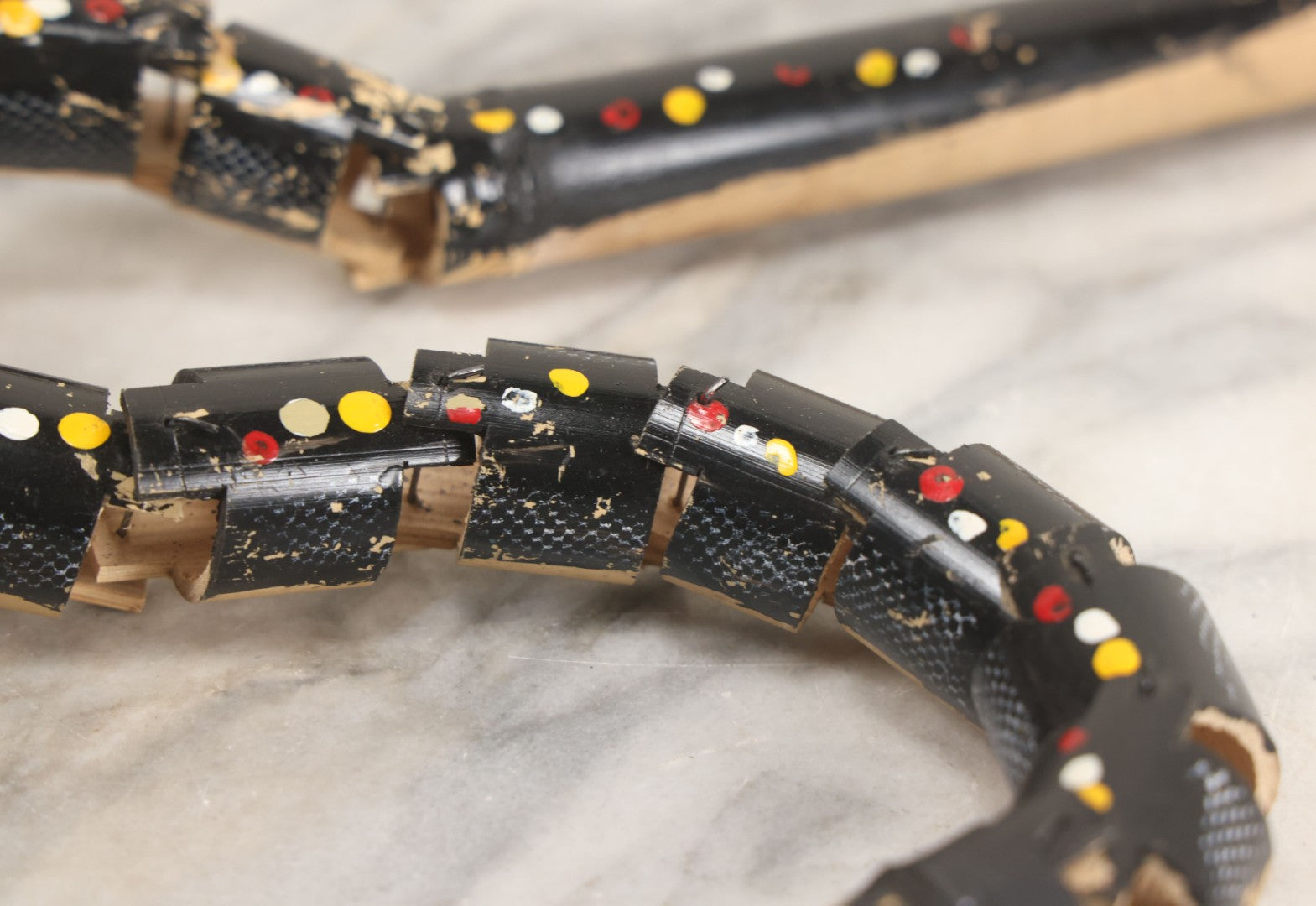 Lot 038 - Vintage Filipino Tourist Collectible Export Jointed Snake Toy With Painted Details Paper Label, By C.N.I., Philippines 21-3/4" Length