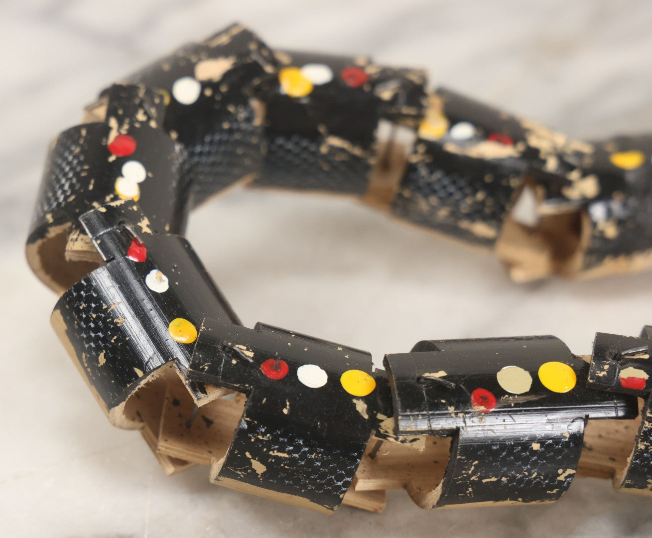 Lot 038 - Vintage Filipino Tourist Collectible Export Jointed Snake Toy With Painted Details Paper Label, By C.N.I., Philippines 21-3/4" Length