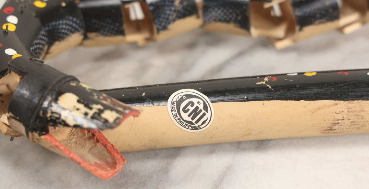 Lot 038 - Vintage Filipino Tourist Collectible Export Jointed Snake Toy With Painted Details Paper Label, By C.N.I., Philippines 21-3/4" Length