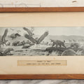 Lot 040 - Vintage Souvenir Artwork From Rancho La Brea (La Brea Tar Pits Los Angeles) Depicting Prehistoric Animals Including Saber-Tooth Cat, Dire Wolf, Giant Condor, In Frame With Custom Cut Mat, 18-1/4" x 10-1/4"