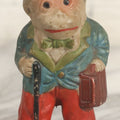 Lot 042 - Vintage Hand Painted Ceramic Monkey Businessman Figurine, Wearing Hat, Holding Cane And Suitcase, Made In Japan, 4-3/8" Height