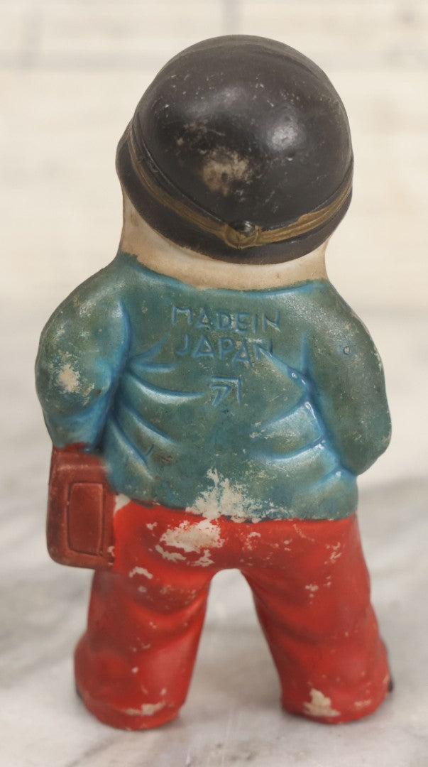 Lot 042 - Vintage Hand Painted Ceramic Monkey Businessman Figurine, Wearing Hat, Holding Cane And Suitcase, Made In Japan